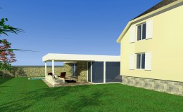 08_kamenný obklad prolínající se z exteriéru do interiéru